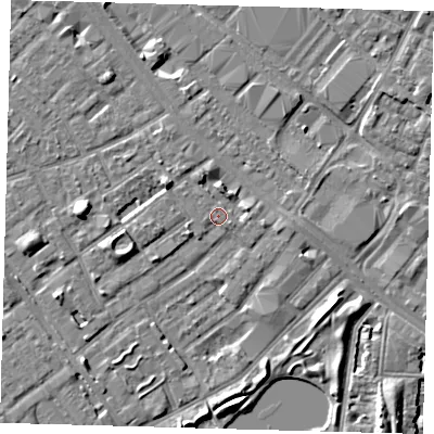 Shaded relief map of the ground around SE172LS, computed from Environment Agency LiDAR. The ground here sits at about 3 m above sea level and falls 7 m across the surrounding 800 m. Surface water reaching this point runs off ground lying to the east-north-east, 2.0 m higher.