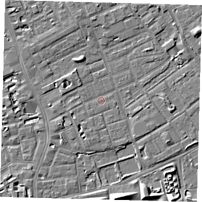 Shaded relief map of the ground around SE172NP, computed from Environment Agency LiDAR. The ground here sits at about 3 m above sea level and falls 8 m across the surrounding 800 m. Surface water reaching this point runs off ground lying to the west-south-west, 1.7 m higher.