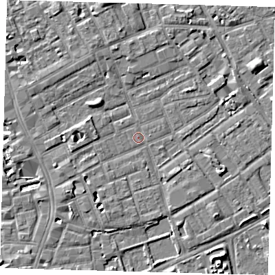 Shaded relief map of the ground around SE172NR, computed from Environment Agency LiDAR. The ground here sits at about 3 m above sea level and falls 5 m across the surrounding 800 m. Surface water reaching this point runs off ground lying to the north-west, 3.6 m higher.