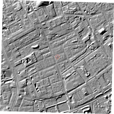 Shaded relief map of the ground around SE172NU, computed from Environment Agency LiDAR. The ground here sits at about 3 m above sea level and falls 5 m across the surrounding 800 m. Surface water reaching this point runs off ground lying to the west-north-west, 3.6 m higher.