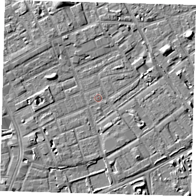 Shaded relief map of the ground around SE172NX, computed from Environment Agency LiDAR. The ground here sits at about 3 m above sea level and falls 7 m across the surrounding 800 m. Surface water reaching this point runs off ground lying to the west-north-west, 3.7 m higher.