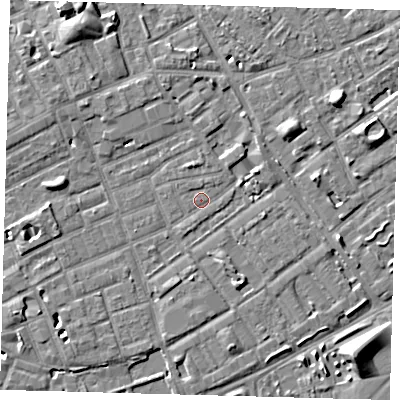 Shaded relief map of the ground around SE172NY, computed from Environment Agency LiDAR. The ground here sits at about 3 m above sea level and falls 8 m across the surrounding 800 m. Surface water reaching this point runs off ground lying to the north, 0.7 m higher.