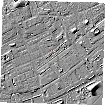 Shaded relief map of the ground around SE172PA, computed from Environment Agency LiDAR. The ground here sits at about 3 m above sea level and falls 8 m across the surrounding 800 m. Surface water reaching this point runs off ground lying to the west, 3.7 m higher.