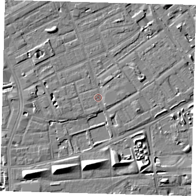 Shaded relief map of the ground around SE172PF, computed from Environment Agency LiDAR. The ground here sits at about 3 m above sea level and falls 8 m across the surrounding 800 m. Surface water reaching this point runs off ground lying to the south-east, 0.9 m higher.