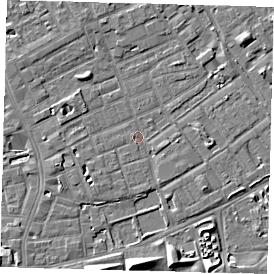 Shaded relief map of the ground around SE172PG, computed from Environment Agency LiDAR. The ground here sits at about 3 m above sea level and falls 8 m across the surrounding 800 m. Surface water reaching this point runs off ground lying to the north-west, 3.7 m higher.