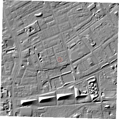 Shaded relief map of the ground around SE172PH, computed from Environment Agency LiDAR. The ground here sits at about 3 m above sea level and falls 8 m across the surrounding 800 m. The ground contributing surface water to this point lies to the south-east.