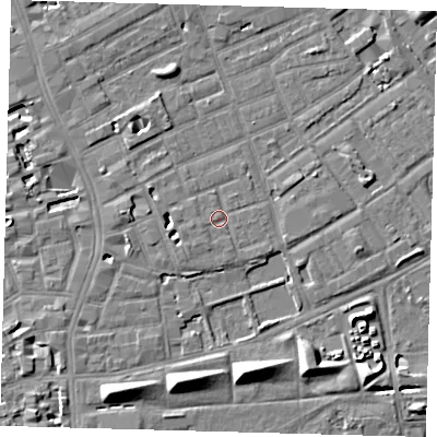 Shaded relief map of the ground around SE172PL, computed from Environment Agency LiDAR. The ground here sits at about 3 m above sea level and falls 8 m across the surrounding 800 m. Surface water reaching this point runs off ground lying to the south-west, 1.0 m higher.