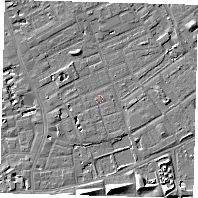 Shaded relief map of the ground around SE172PN, computed from Environment Agency LiDAR. The ground here sits at about 3 m above sea level and falls 8 m across the surrounding 800 m. Surface water reaching this point runs off ground lying to the south-south-west, 2.7 m higher.