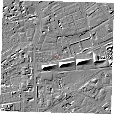 Shaded relief map of the ground around SE172QB, computed from Environment Agency LiDAR. The ground here sits at about 3 m above sea level and falls 8 m across the surrounding 800 m. Surface water reaching this point runs off ground lying to the south-west, 6.0 m higher.