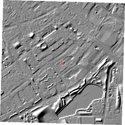 Shaded relief map of the ground around SE172QP, computed from Environment Agency LiDAR. The ground here sits at about 2 m above sea level and falls 8 m across the surrounding 800 m. Surface water reaching this point runs off ground lying to the north-west, 5.7 m higher.