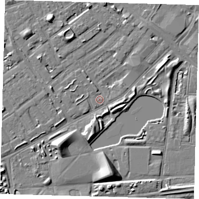 Shaded relief map of the ground around SE172QQ, computed from Environment Agency LiDAR. The ground here sits at about 2 m above sea level and falls 9 m across the surrounding 800 m. Surface water reaching this point runs off ground lying to the north-north-west, 5.7 m higher.