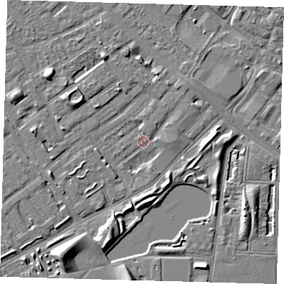 Shaded relief map of the ground around SE172QS, computed from Environment Agency LiDAR. The ground here sits at about 2 m above sea level and falls 8 m across the surrounding 800 m. Surface water reaching this point runs off ground lying to the north-west, 5.7 m higher.