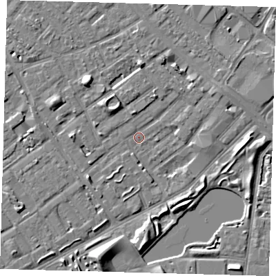 Shaded relief map of the ground around SE172RB, computed from Environment Agency LiDAR. The ground here sits at about 2 m above sea level and falls 8 m across the surrounding 800 m. Surface water reaching this point runs off ground lying to the north-west, 5.7 m higher.