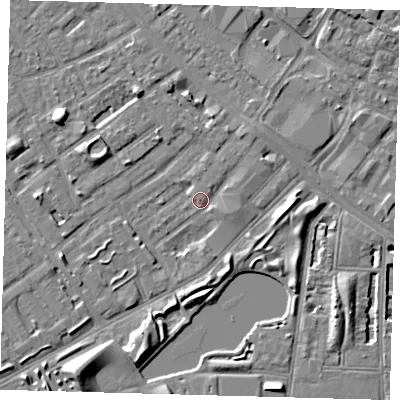 Shaded relief map of the ground around SE172RH, computed from Environment Agency LiDAR. The ground here sits at about 3 m above sea level and falls 8 m across the surrounding 800 m. Surface water reaching this point runs off ground lying to the west-north-west, 5.7 m higher.