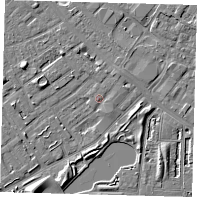 Shaded relief map of the ground around SE172RJ, computed from Environment Agency LiDAR. The ground here sits at about 3 m above sea level and falls 8 m across the surrounding 800 m. Surface water reaching this point runs off ground lying to the west-north-west, 5.7 m higher.