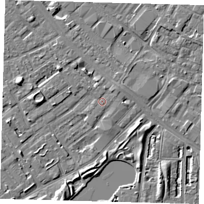 Shaded relief map of the ground around SE172RR, computed from Environment Agency LiDAR. The ground here sits at about 3 m above sea level and falls 7 m across the surrounding 800 m. Surface water reaching this point runs off ground lying to the north-east, 1.2 m higher.