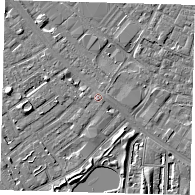 Shaded relief map of the ground around SE172RY, computed from Environment Agency LiDAR. The ground here sits at about 3 m above sea level and falls 7 m across the surrounding 800 m. Surface water reaching this point runs off ground lying to the east-south-east, 0.9 m higher.
