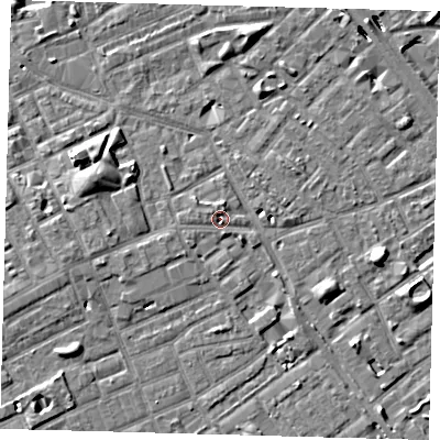 Shaded relief map of the ground around SE172SD, computed from Environment Agency LiDAR. The ground here sits at about 3 m above sea level and falls 8 m across the surrounding 800 m. Surface water reaching this point runs off ground lying to the north, 1.8 m higher.