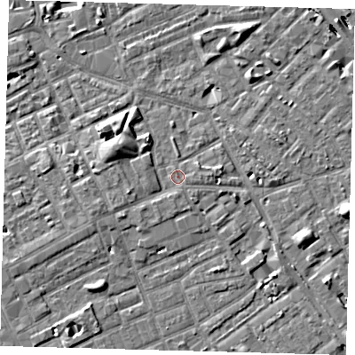 Shaded relief map of the ground around SE172SF, computed from Environment Agency LiDAR. The ground here sits at about 3 m above sea level and falls 8 m across the surrounding 800 m. Surface water reaching this point runs off ground lying to the east, 0.7 m higher.