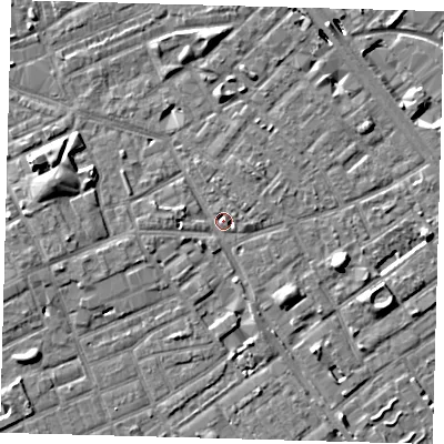 Shaded relief map of the ground around SE172SN, computed from Environment Agency LiDAR. The ground here sits at about 3 m above sea level and falls 8 m across the surrounding 800 m. Surface water reaching this point runs off ground lying to the west-north-west, 3.0 m higher.