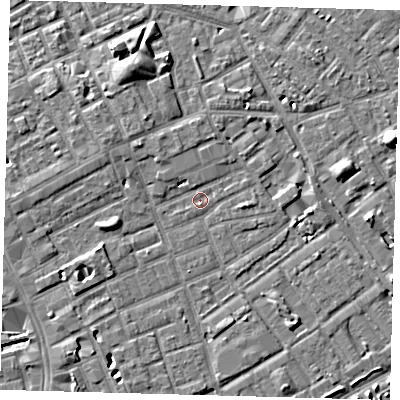 Shaded relief map of the ground around SE172TP, computed from Environment Agency LiDAR. The ground here sits at about 3 m above sea level and falls 7 m across the surrounding 800 m. Surface water reaching this point runs off ground lying to the north-west, 3.0 m higher.