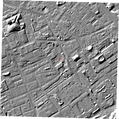 Shaded relief map of the ground around SE172TZ, computed from Environment Agency LiDAR. The ground here sits at about 2 m above sea level and falls 7 m across the surrounding 800 m. Surface water reaching this point runs off ground lying to the south-west, 1.9 m higher.