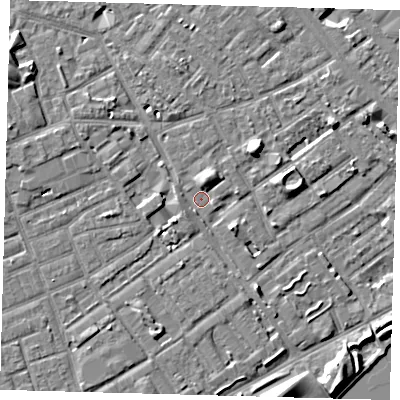 Shaded relief map of the ground around SE172UD, computed from Environment Agency LiDAR. The ground here sits at about 3 m above sea level and falls 7 m across the surrounding 800 m. Surface water reaching this point runs off ground lying to the north-north-east, 4.0 m higher.