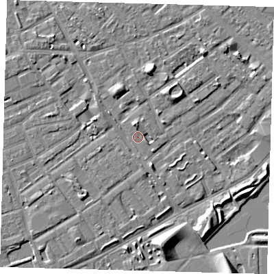 Shaded relief map of the ground around SE172UF, computed from Environment Agency LiDAR. The ground here sits at about 3 m above sea level and falls 8 m across the surrounding 800 m. Surface water reaching this point runs off ground lying to the north-north-west, 4.5 m higher.