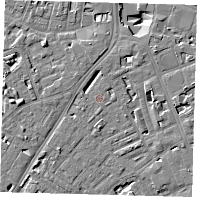 Shaded relief map of the ground around SE173AD, computed from Environment Agency LiDAR. The ground here sits at about 3 m above sea level and falls 11 m across the surrounding 800 m. Surface water reaching this point runs off ground lying to the north, 2.9 m higher.