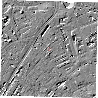 Shaded relief map of the ground around SE173AG, computed from Environment Agency LiDAR. The ground here sits at about 3 m above sea level and falls 11 m across the surrounding 800 m. Surface water reaching this point runs off ground lying to the west-north-west, 6.5 m higher.