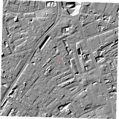 Shaded relief map of the ground around SE173AH, computed from Environment Agency LiDAR. The ground here sits at about 3 m above sea level and falls 11 m across the surrounding 800 m. Surface water reaching this point runs off ground lying to the north-north-west, 2.9 m higher.