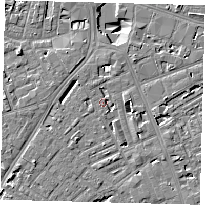Shaded relief map of the ground around SE173AP, computed from Environment Agency LiDAR. The ground here sits at about 3 m above sea level and falls 10 m across the surrounding 800 m. Surface water reaching this point runs off ground lying to the east-south-east, 4.0 m higher.