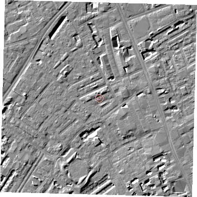 Shaded relief map of the ground around SE173AQ, computed from Environment Agency LiDAR. The ground here sits at about 3 m above sea level and falls 5 m across the surrounding 800 m. Surface water reaching this point runs off ground lying to the north, 1.5 m higher.