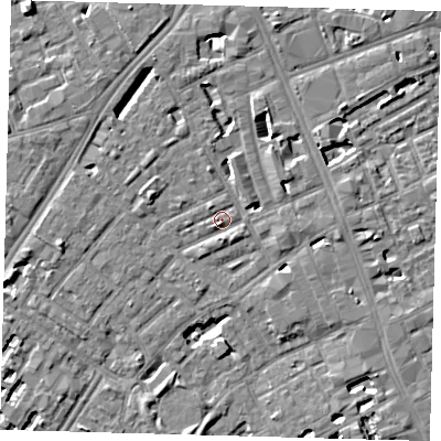 Shaded relief map of the ground around SE173AR, computed from Environment Agency LiDAR. The ground here sits at about 3 m above sea level and falls 6 m across the surrounding 800 m. Surface water reaching this point runs off ground lying to the west-north-west, 4.2 m higher.