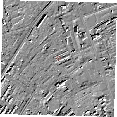 Shaded relief map of the ground around SE173AS, computed from Environment Agency LiDAR. The ground here sits at about 3 m above sea level and falls 5 m across the surrounding 800 m. Surface water reaching this point runs off ground lying to the north-west, 4.2 m higher.