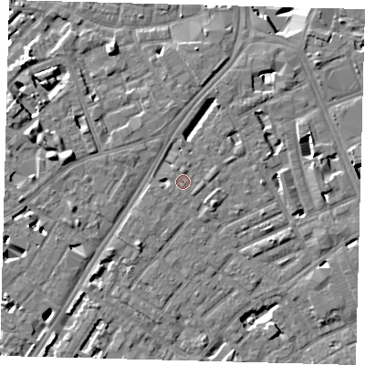 Shaded relief map of the ground around SE173AX, computed from Environment Agency LiDAR. The ground here sits at about 3 m above sea level and falls 11 m across the surrounding 800 m. Surface water reaching this point runs off ground lying to the west-north-west, 6.5 m higher.