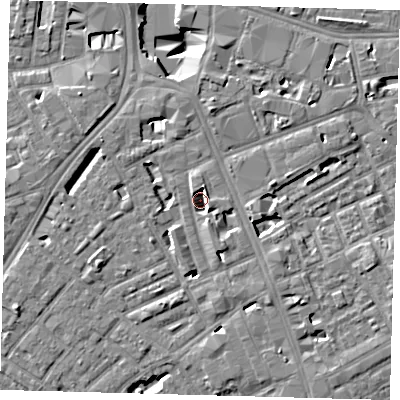 Shaded relief map of the ground around SE173BA, computed from Environment Agency LiDAR. The ground here sits at about 1 m above sea level and falls 9 m across the surrounding 800 m. Surface water reaching this point runs off ground lying to the south-east, 4.0 m higher.