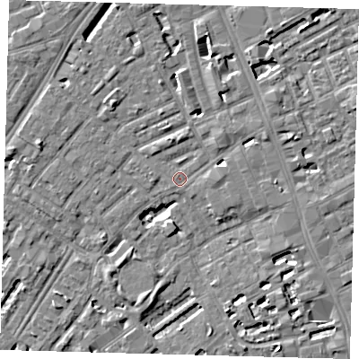 Shaded relief map of the ground around SE173BG, computed from Environment Agency LiDAR. The ground here sits at about 3 m above sea level and falls 5 m across the surrounding 800 m. Surface water reaching this point runs off ground lying to the east, 2.8 m higher.
