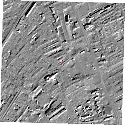 Shaded relief map of the ground around SE173BH, computed from Environment Agency LiDAR. The ground here sits at about 3 m above sea level and falls 5 m across the surrounding 800 m. Surface water reaching this point runs off ground lying to the east, 2.8 m higher.
