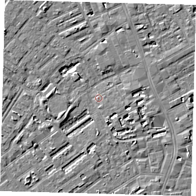 Shaded relief map of the ground around SE173DX, computed from Environment Agency LiDAR. The ground here sits at about 3 m above sea level and falls 5 m across the surrounding 800 m. Surface water reaching this point runs off ground lying to the west-south-west, 4.0 m higher.