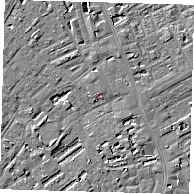 Shaded relief map of the ground around SE173EG, computed from Environment Agency LiDAR. The ground here sits at about 3 m above sea level and falls 5 m across the surrounding 800 m. Surface water reaching this point runs off ground lying to the south-west, 3.7 m higher.
