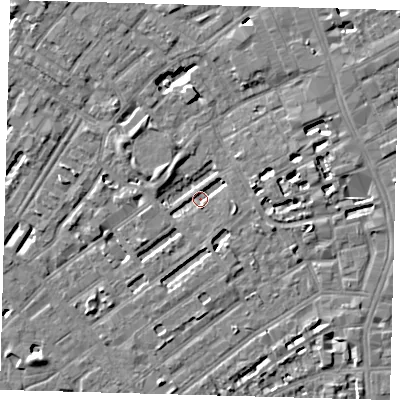 Shaded relief map of the ground around SE173EN, computed from Environment Agency LiDAR. The ground here sits at about 2 m above sea level and falls 6 m across the surrounding 800 m. Surface water reaching this point runs off ground lying to the east-south-east, 3.9 m higher.