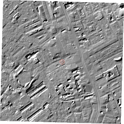 Shaded relief map of the ground around SE173EZ, computed from Environment Agency LiDAR. The ground here sits at about 3 m above sea level and falls 6 m across the surrounding 800 m. Surface water reaching this point runs off ground lying to the south-west, 3.7 m higher.