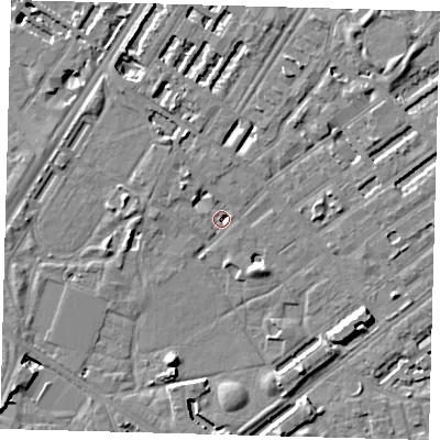 Shaded relief map of the ground around SE173FU, computed from Environment Agency LiDAR. The ground here sits at about 2 m above sea level and falls 8 m across the surrounding 800 m. Surface water reaching this point runs off ground lying to the south-south-west, 7.7 m higher.