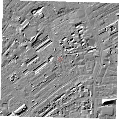 Shaded relief map of the ground around SE173HN, computed from Environment Agency LiDAR. The ground here sits at about 3 m above sea level and falls 8 m across the surrounding 800 m. Surface water reaching this point runs off ground lying to the east-north-east, 3.0 m higher.