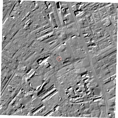 Shaded relief map of the ground around SE173JR, computed from Environment Agency LiDAR. The ground here sits at about 3 m above sea level and falls 5 m across the surrounding 800 m. Surface water reaching this point runs off ground lying to the south-west, 3.2 m higher.