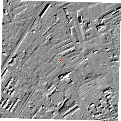 Shaded relief map of the ground around SE173JS, computed from Environment Agency LiDAR. The ground here sits at about 3 m above sea level and falls 6 m across the surrounding 800 m. Surface water reaching this point runs off ground lying to the south-east, 0.8 m higher.