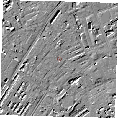Shaded relief map of the ground around SE173JT, computed from Environment Agency LiDAR. The ground here sits at about 3 m above sea level and falls 7 m across the surrounding 800 m. Surface water reaching this point runs off ground lying to the south-west, 0.5 m higher.
