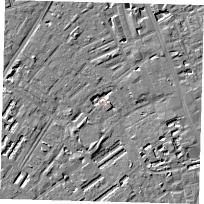 Shaded relief map of the ground around SE173JW, computed from Environment Agency LiDAR. The ground here sits at about 3 m above sea level and falls 5 m across the surrounding 800 m. Surface water reaching this point runs off ground lying to the south-south-west, 4.6 m higher.