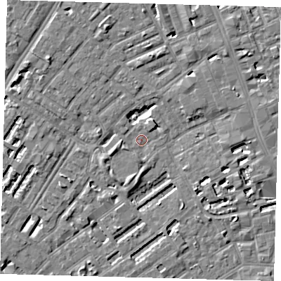 Shaded relief map of the ground around SE173JX, computed from Environment Agency LiDAR. The ground here sits at about 3 m above sea level and falls 5 m across the surrounding 800 m. Surface water reaching this point runs off ground lying to the south-south-west, 3.1 m higher.